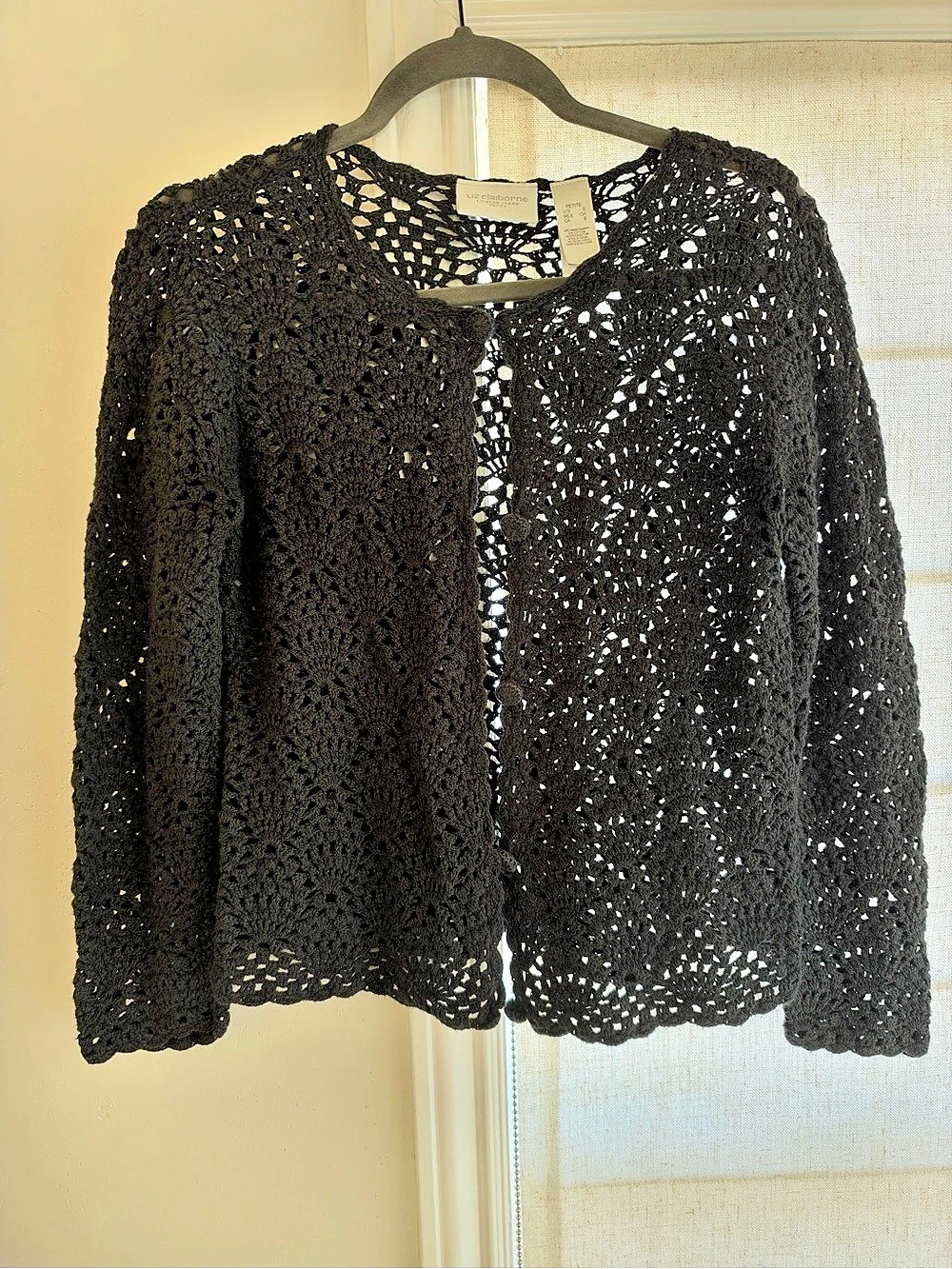 Liz Claiborne Crochet Cardigan Black Medium